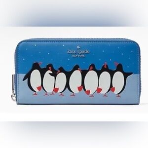 KATE SPADE Arctic Friends Leather Zip-Around Clutch Wallet NWT